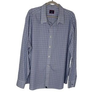 UNTUCKit Mens 3XL Blue White Plaid Wrinkle Free Cotton Button Down Shirt XXXL